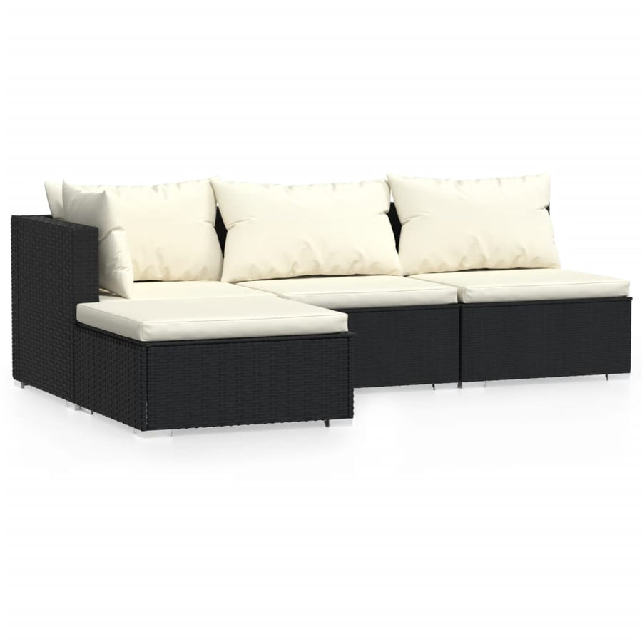 4-Delige Loungeset Met Kussens Poly Rattan Zwart En Crème 1