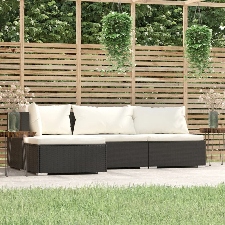 4-Delige Loungeset Met Kussens Poly Rattan Zwart En Crème 1