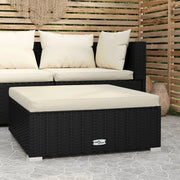 Voetensteun poly rattan 70x70x30 cm zwart crème kussen