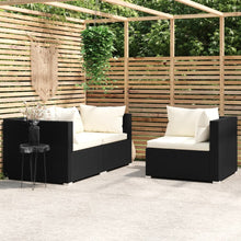 3-Delige Loungeset Met Kussens Poly Rattan Zwart en crème