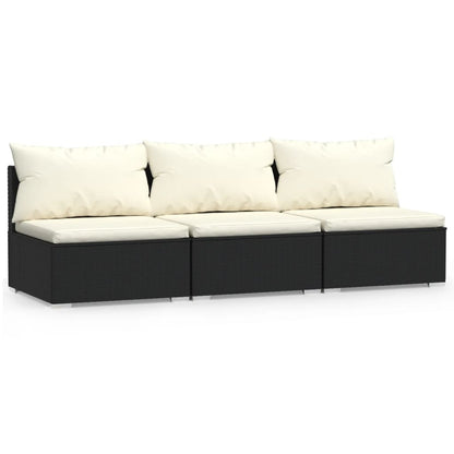 Met Kussens Poly Rattan Zwart en crème Driezitsbank