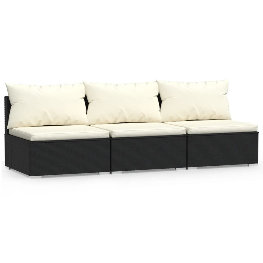 Met Kussens Poly Rattan Zwart en crème Driezitsbank