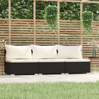 Three-seater sofa with cushions, poly rattan, black