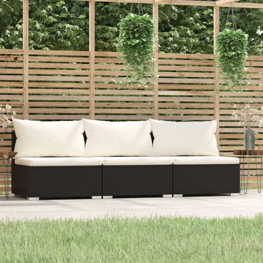 Met Kussens Poly Rattan Zwart en crème Driezitsbank