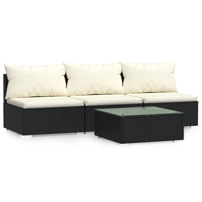 4-Delige Loungeset Met Kussens Poly Rattan Zwart En Crème 1
