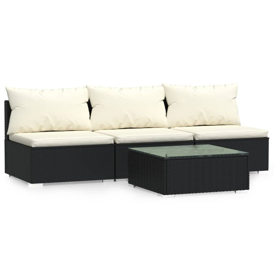 4-Delige Loungeset Met Kussens Poly Rattan Zwart En Crème 1