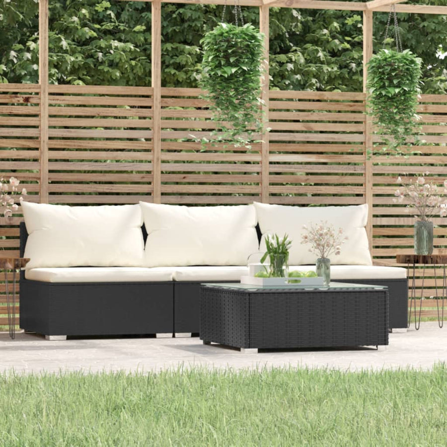 4-Delige Loungeset Met Kussens Poly Rattan Zwart En Crème 1