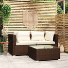 3-Delige Loungeset Met Kussens Poly Rattan Bruin en crème 2x hoek + Tafel