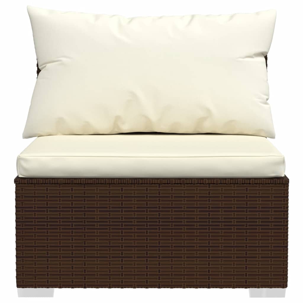 Driezitsbank Met Kussens Poly Rattan Bruin en crème 2x hoek + midden