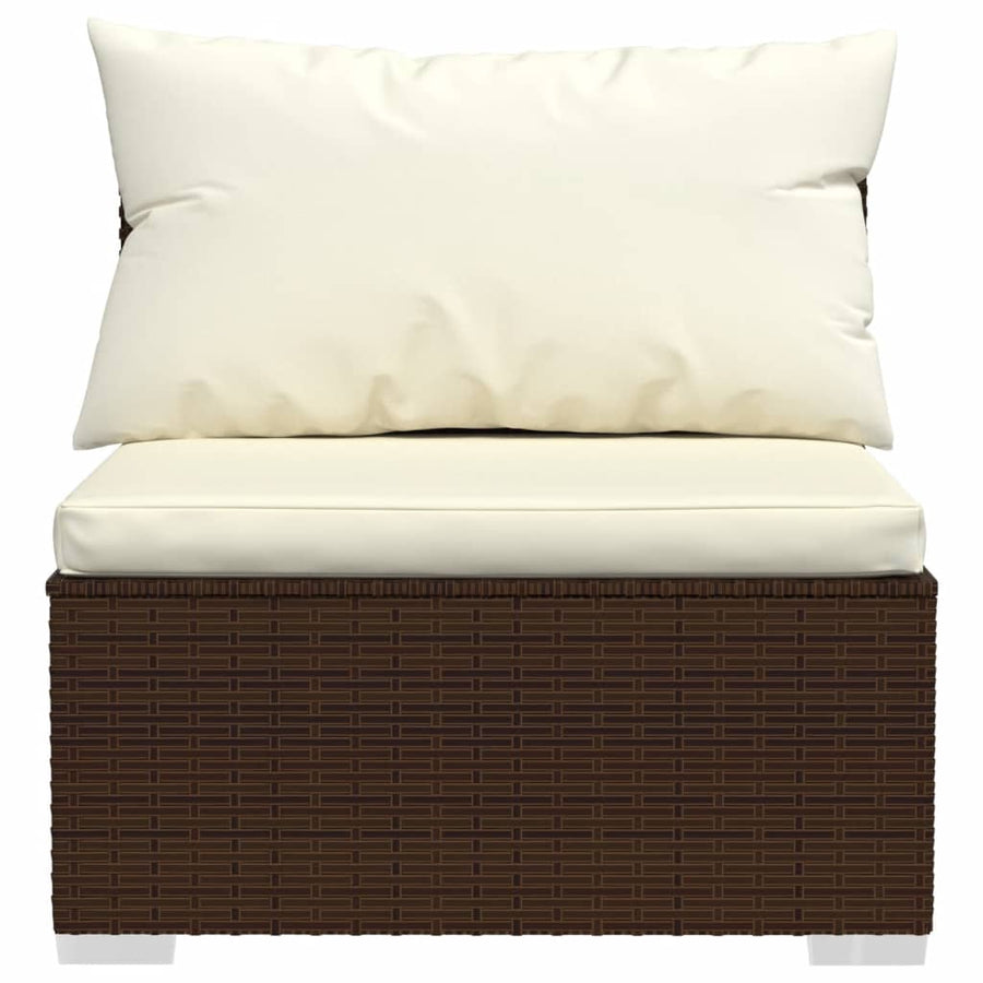 Driezitsbank Met Kussens Poly Rattan Bruin en crème 2x hoek + midden