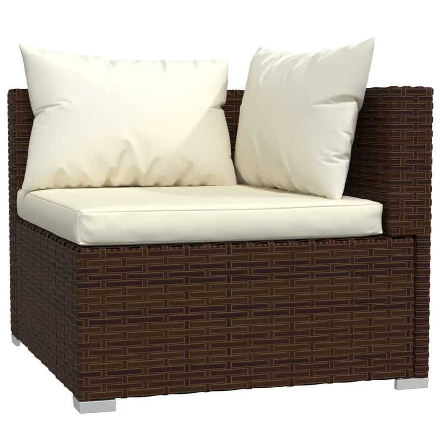 Driezitsbank Met Kussens Poly Rattan Bruin en crème 2x hoek + midden
