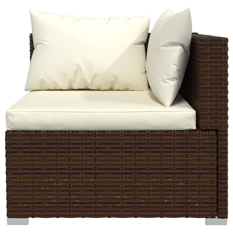 Driezitsbank Met Kussens Poly Rattan Bruin en crème 2x hoek + midden
