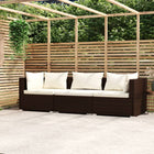 Three-seater sofa with cushions poly rattan brown