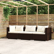 Driezitsbank poly rattan bruin met kussens