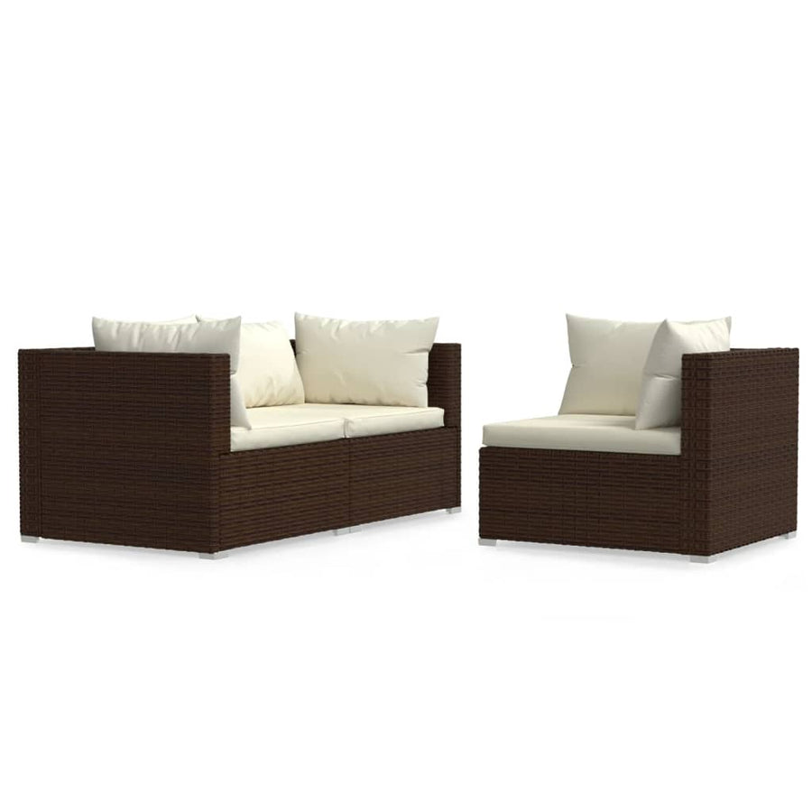 3-Delige Loungeset Met Kussens Poly Rattan Bruin en crème