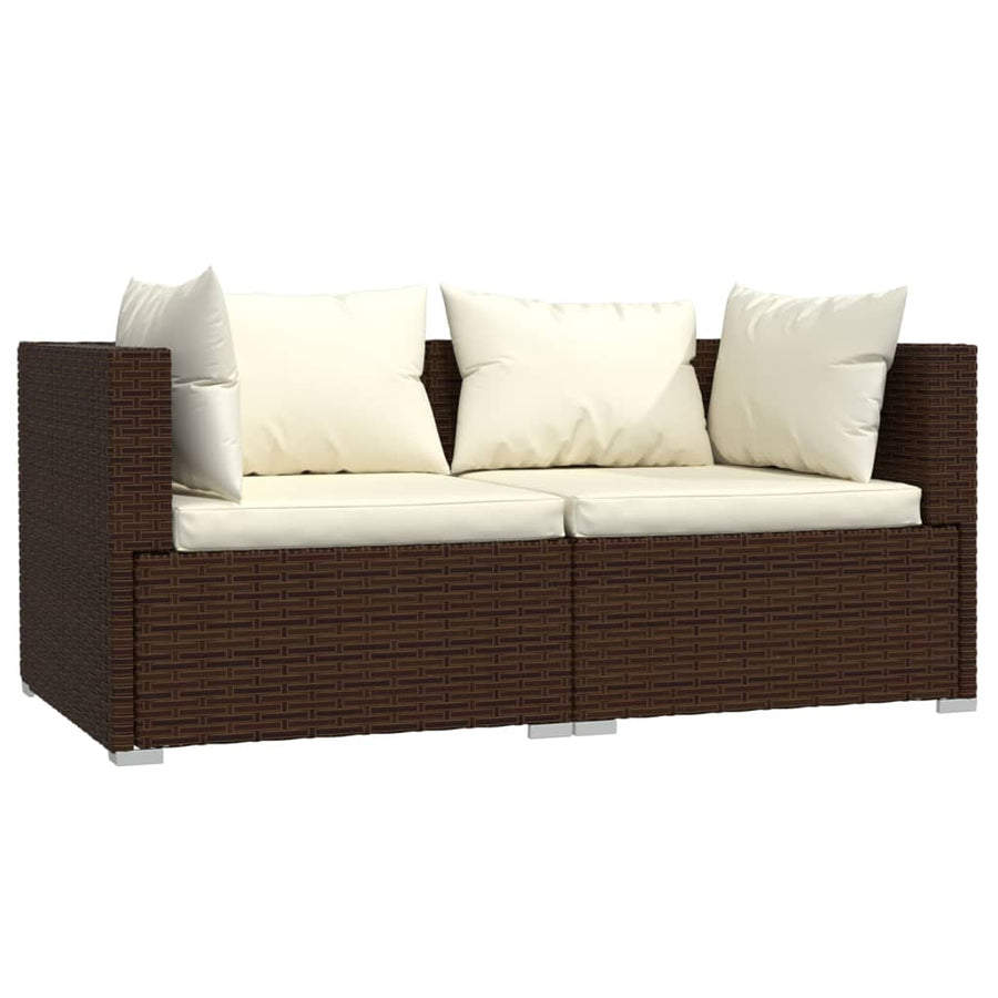3-Delige Loungeset Met Kussens Poly Rattan Bruin en crème