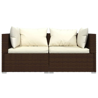 3-Delige Loungeset Met Kussens Poly Rattan Bruin en crème