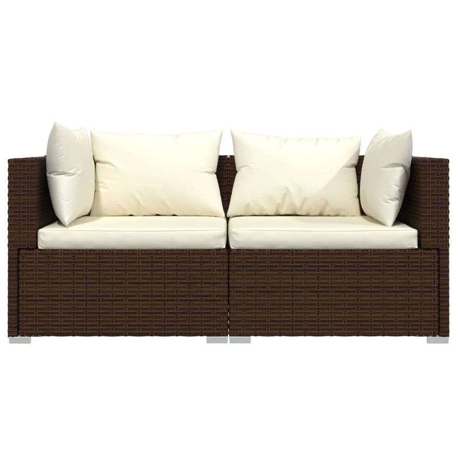 3-Delige Loungeset Met Kussens Poly Rattan Bruin en crème