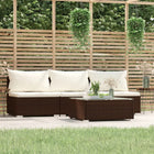 4-Delige Loungeset Met Kussens Poly Rattan Bruin en crème Driezitsbank + Tafel