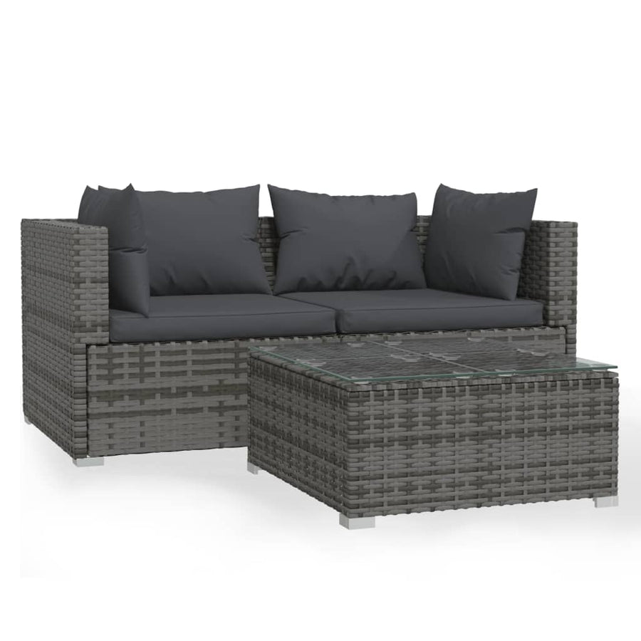 3-Delige Loungeset Met Kussens Poly Rattan Grijs En Antraciet 1
