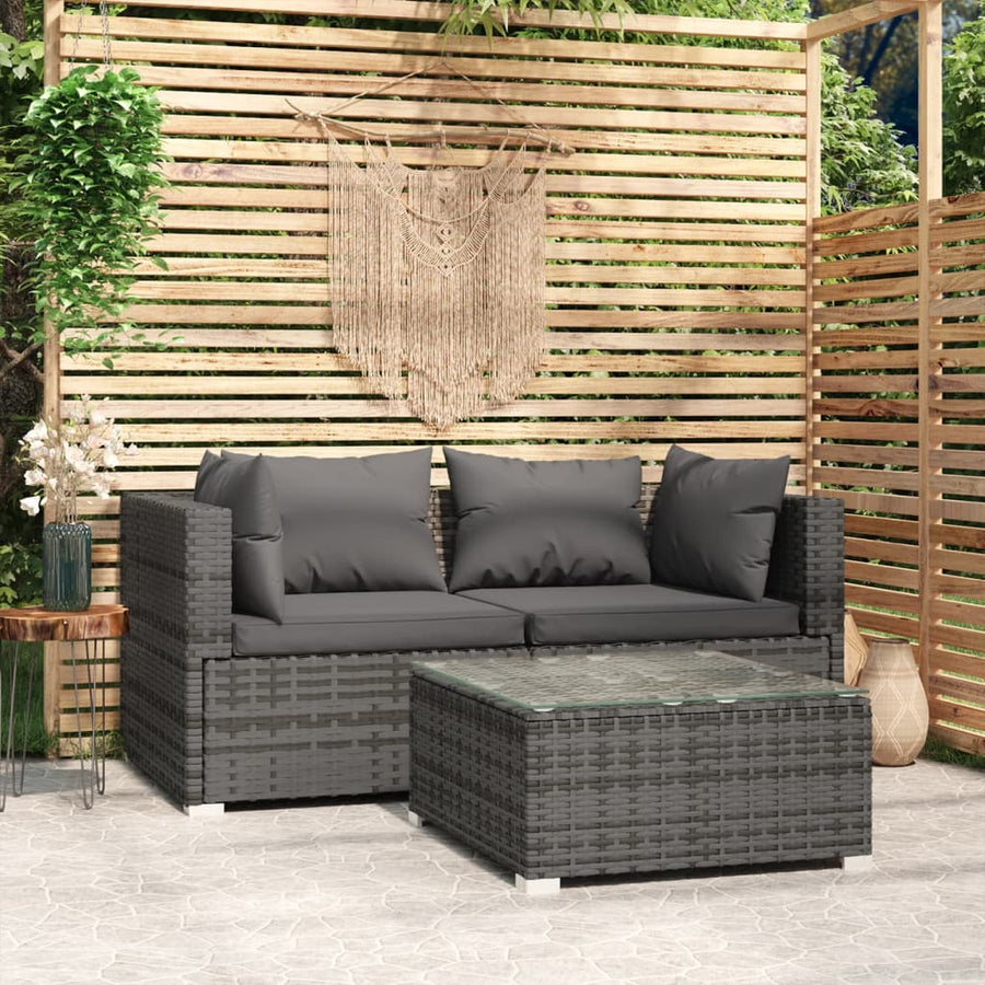 3-Delige Loungeset Met Kussens Poly Rattan Grijs En Antraciet 1