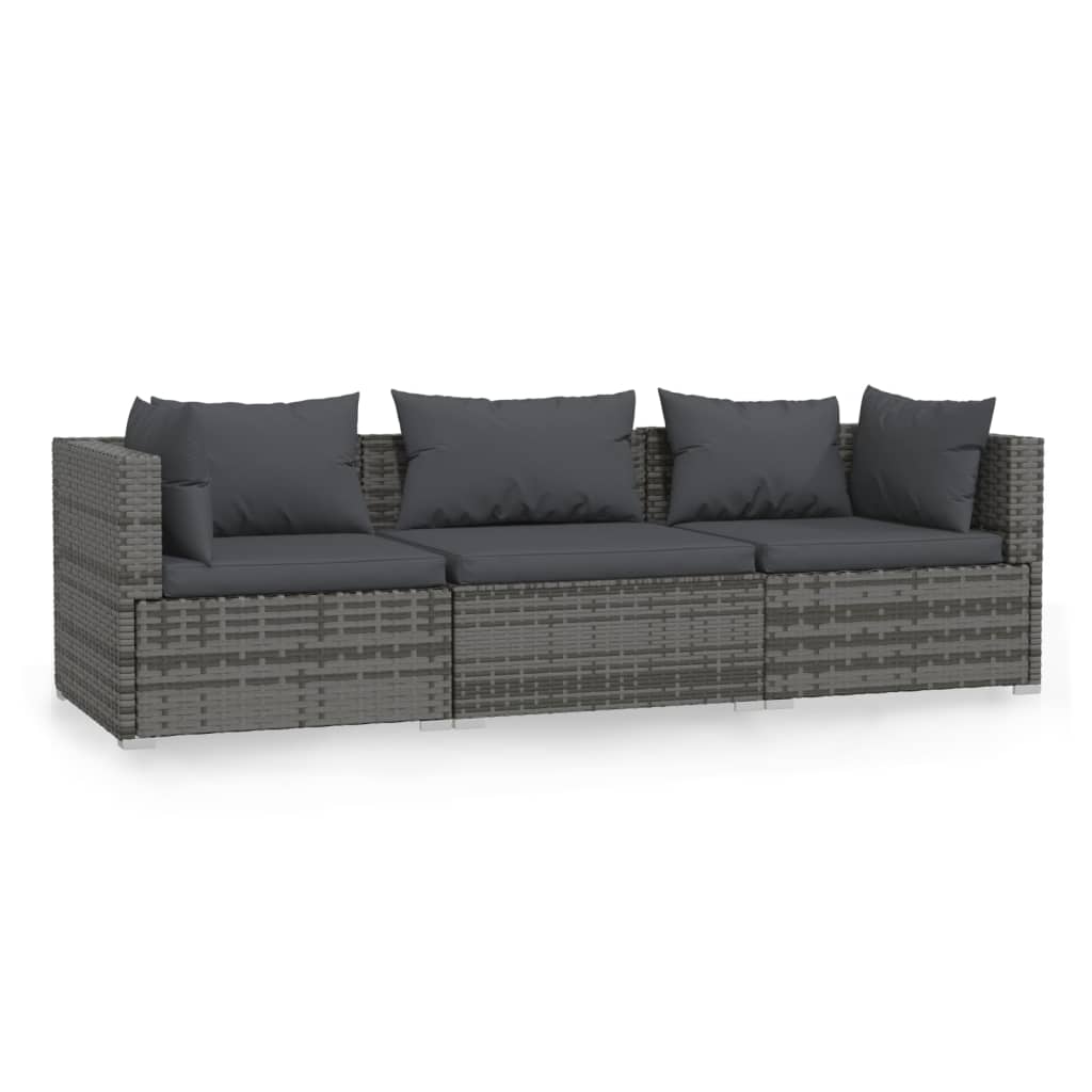Driezitsbank Met Kussens Poly Rattan Grijs En Antraciet 1 1