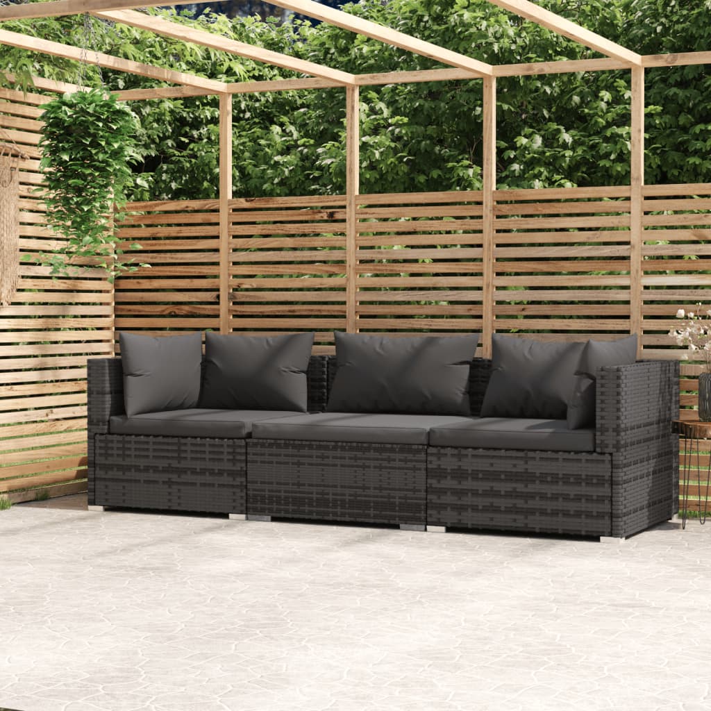 Driezitsbank Met Kussens Poly Rattan Grijs En Antraciet 1 1