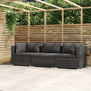 Driezitsbank poly rattan grijs met kussens