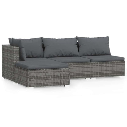 4-Delige Loungeset Met Kussens Poly Rattan Grijs En Antraciet 1