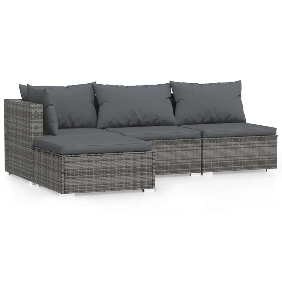 4-Delige Loungeset Met Kussens Poly Rattan Grijs En Antraciet 1