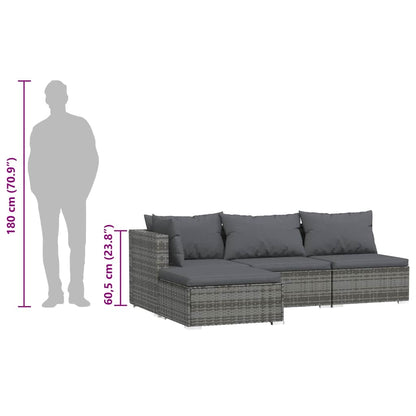 4-Delige Loungeset Met Kussens Poly Rattan Grijs En Antraciet 1