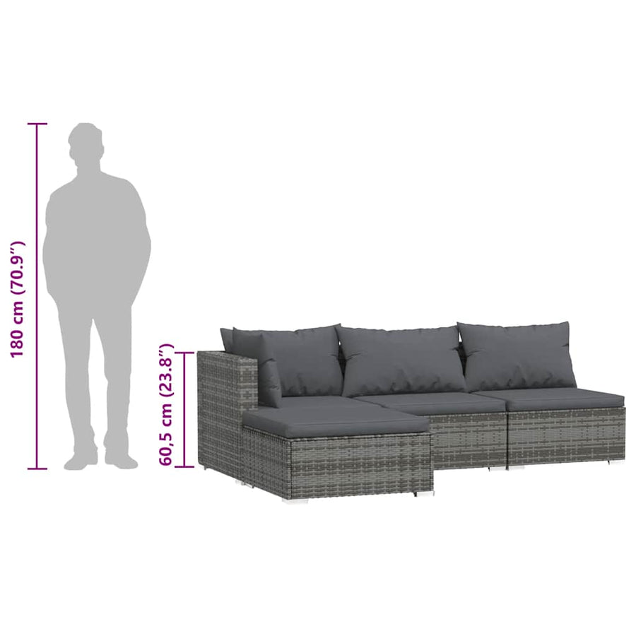 4-Delige Loungeset Met Kussens Poly Rattan Grijs En Antraciet 1