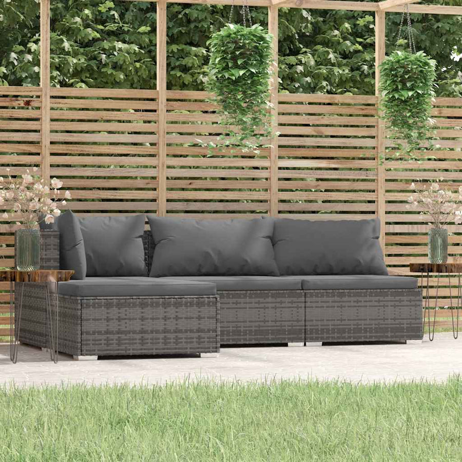 4-Delige Loungeset Met Kussens Poly Rattan Grijs En Antraciet 1
