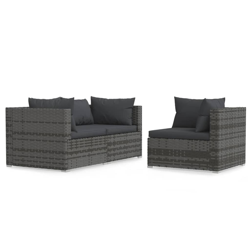 3-Delige Loungeset Met Kussens Poly Rattan Grijs en antraciet