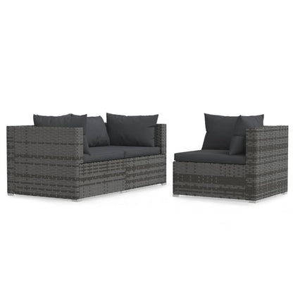 3-Delige Loungeset Met Kussens Poly Rattan Grijs en antraciet