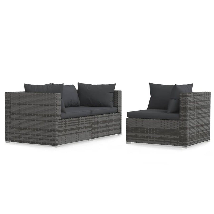3-Delige Loungeset Met Kussens Poly Rattan Grijs en antraciet