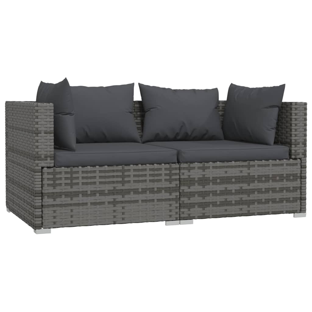 3-Delige Loungeset Met Kussens Poly Rattan Grijs en antraciet