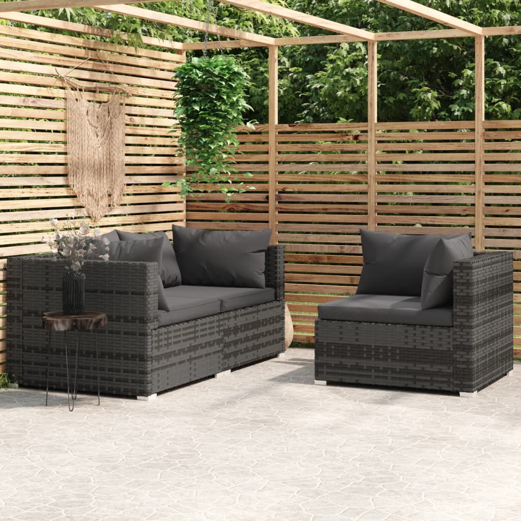 3-Delige Loungeset Met Kussens Poly Rattan Grijs en antraciet