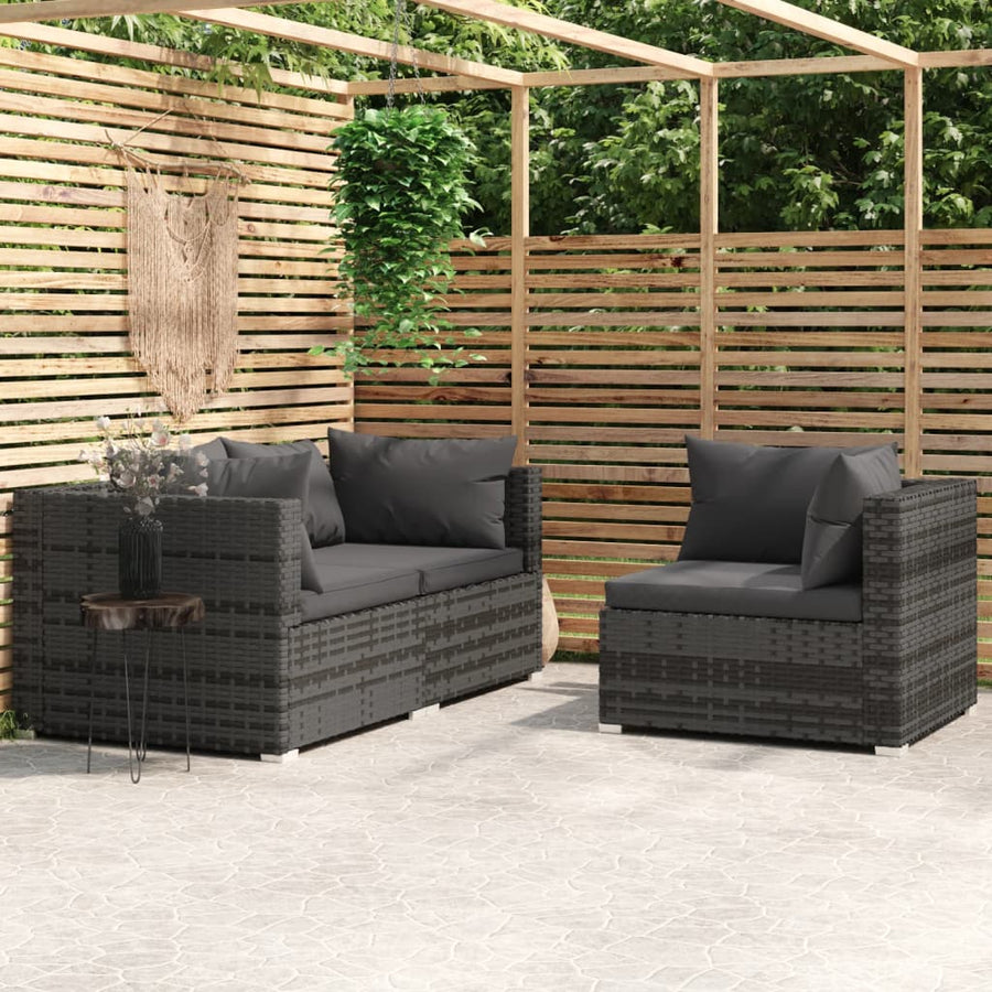 3-Delige Loungeset Met Kussens Poly Rattan Grijs en antraciet