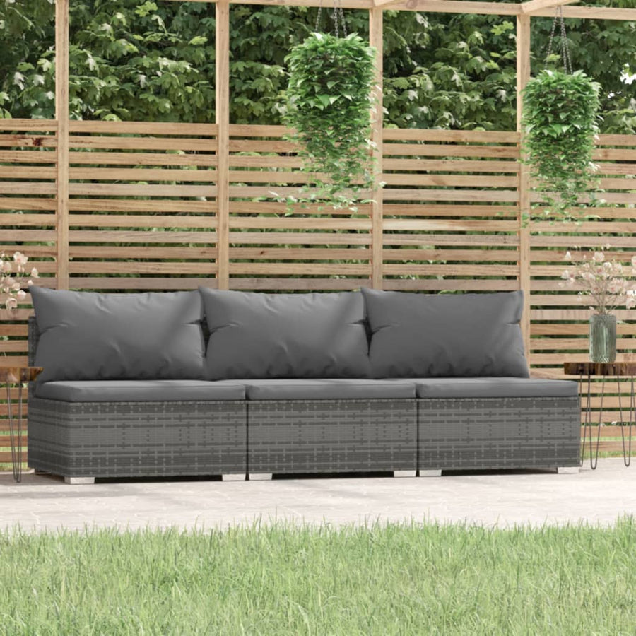 Met Kussens Poly Rattan Grijs en antraciet Driezitsbank