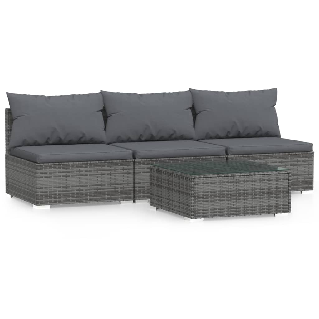 4-delige Loungeset met kussens poly rattan grijs