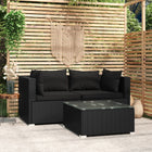 3-Delige Loungeset Met Kussens Poly Rattan Zwart 2x hoek + Tafel