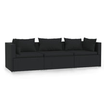 Driezitsbank Met Kussens Poly Rattan Zwart 2x hoek + midden