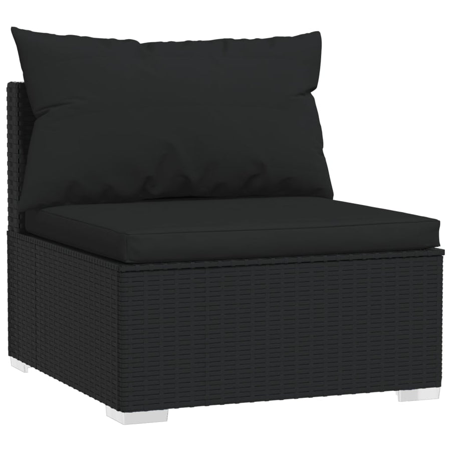 Driezitsbank Met Kussens Poly Rattan Zwart 2x hoek + midden