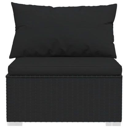 Driezitsbank Met Kussens Poly Rattan Zwart 2x hoek + midden