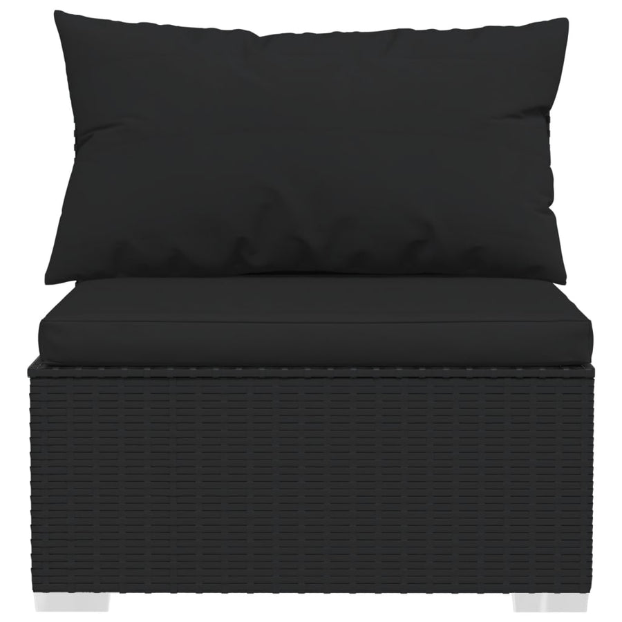 Driezitsbank Met Kussens Poly Rattan Zwart 2x hoek + midden