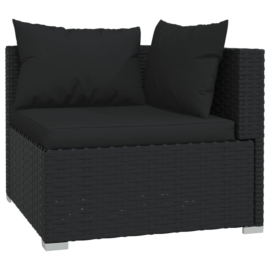 Driezitsbank Met Kussens Poly Rattan Zwart 2x hoek + midden