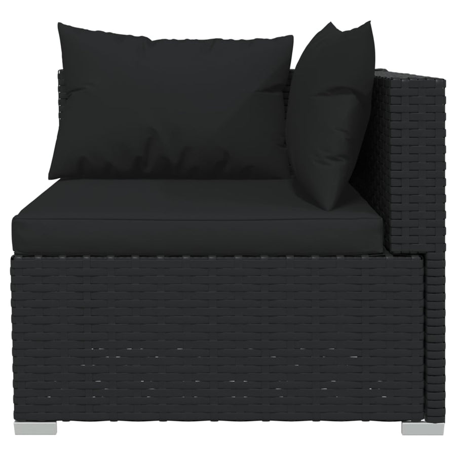 Driezitsbank Met Kussens Poly Rattan Zwart 2x hoek + midden