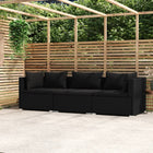 Three-seater sofa with cushions, poly rattan, black