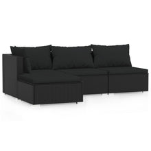 4-Delige Loungeset Met Kussens Poly Rattan Zwart hoek + 2x midden + voetensteun